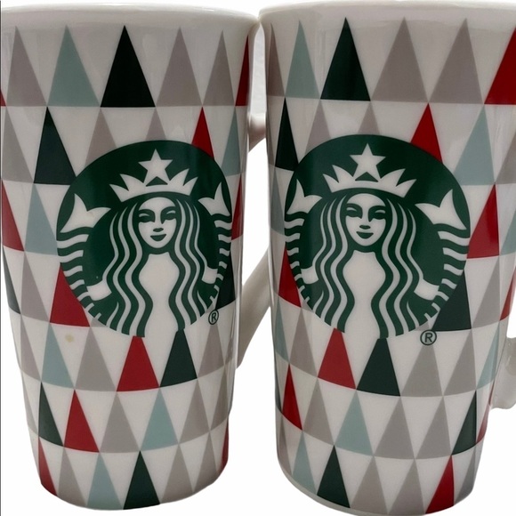Starbucks Geometric Triangle Tall Mug Set Red Gray White Christmas OS - Picture 1 of 9